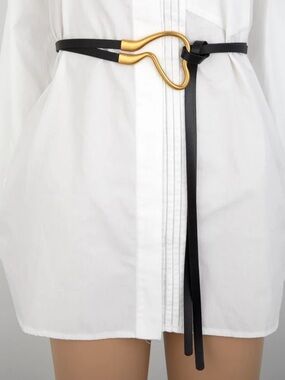 Gold Buckle Black faux Leather Wrap Belt